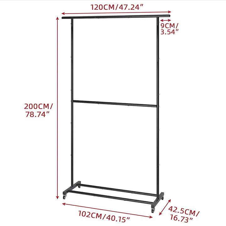 Adjustable Double Rod Rolling Rack on Wheels